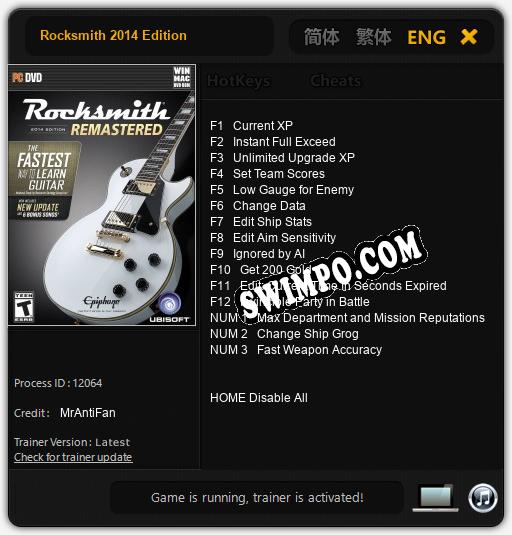 Rocksmith 2014 Edition: Читы, Трейнер +15 [MrAntiFan]