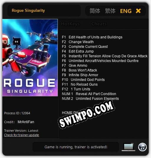 Трейнер для Rogue Singularity [v1.0.6]