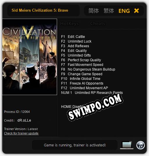 Трейнер для Sid Meiers Civilization 5: Brave New World [v1.0.1]