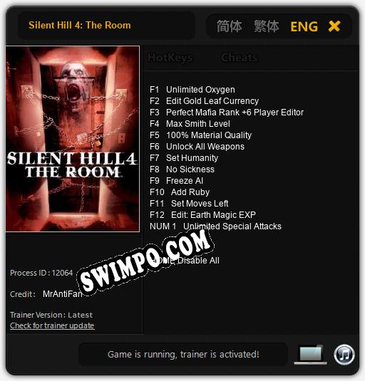 Трейнер для Silent Hill 4: The Room [v1.0.3]