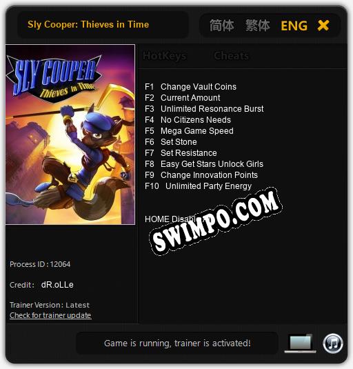 Sly Cooper: Thieves in Time: Читы, Трейнер +10 [dR.oLLe]