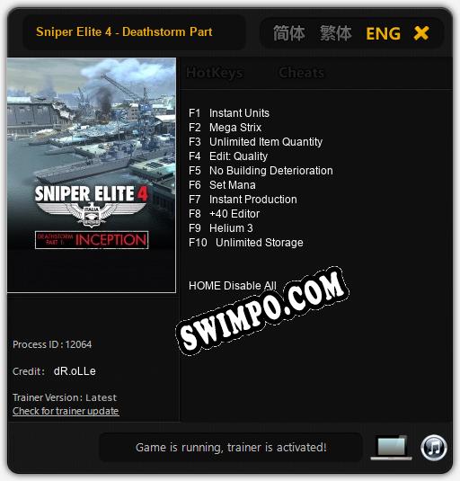 Sniper Elite 4 - Deathstorm Part 1: Inception: ТРЕЙНЕР И ЧИТЫ (V1.0.53)
