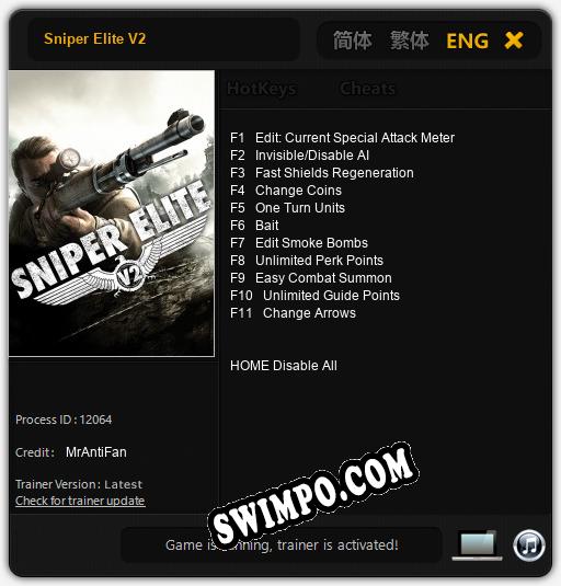 Трейнер для Sniper Elite V2 [v1.0.8]
