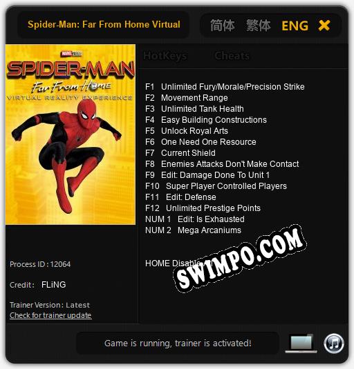 Трейнер для Spider-Man: Far From Home Virtual Reality [v1.0.4]