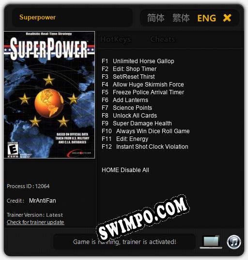 Superpower: Трейнер +12 [v1.6]