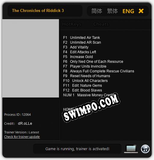 The Chronicles of Riddick 3: Читы, Трейнер +13 [dR.oLLe]