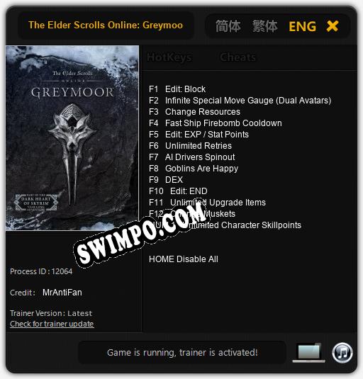 Трейнер для The Elder Scrolls Online: Greymoor [v1.0.7]