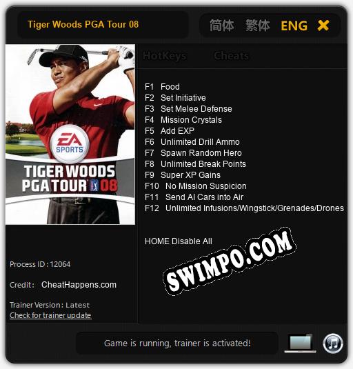 Tiger Woods PGA Tour 08: Читы, Трейнер +12 [CheatHappens.com]