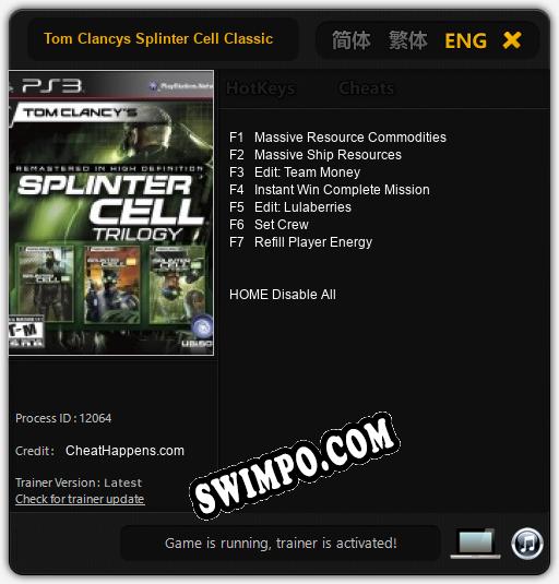 Трейнер для Tom Clancys Splinter Cell Classic Trilogy HD [v1.0.5]