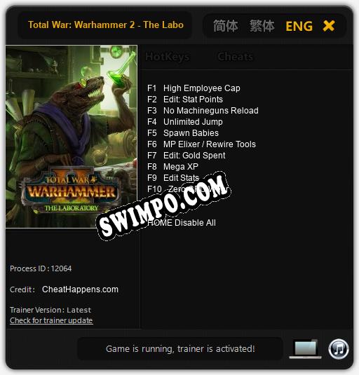 Трейнер для Total War: Warhammer 2 - The Laboratory [v1.0.2]