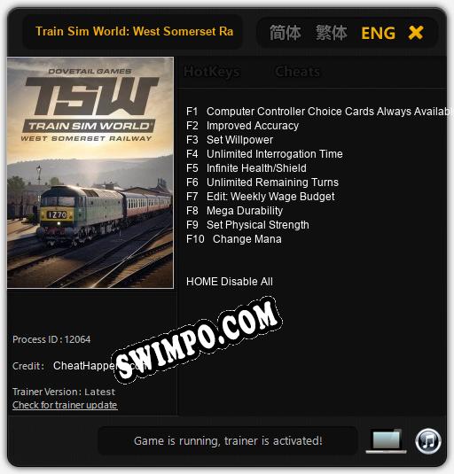 Train Sim World: West Somerset Railway: ТРЕЙНЕР И ЧИТЫ (V1.0.59)