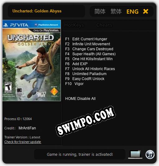 Uncharted: Golden Abyss: ТРЕЙНЕР И ЧИТЫ (V1.0.62)
