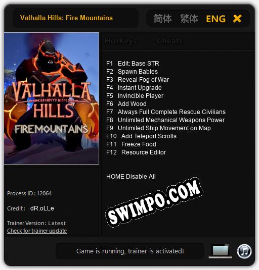 Трейнер для Valhalla Hills: Fire Mountains [v1.0.7]