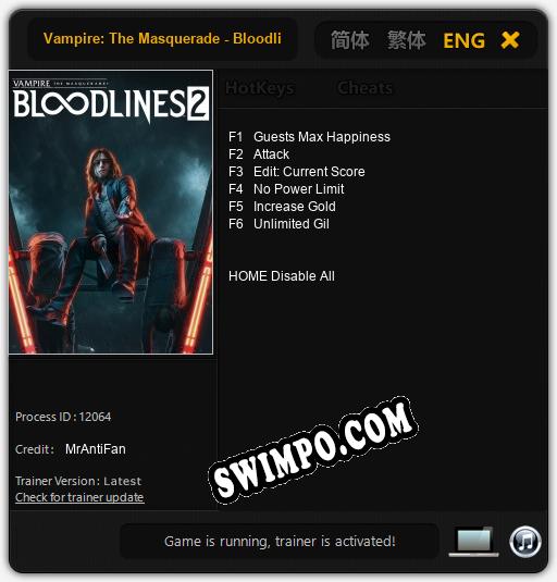 Vampire: The Masquerade - Bloodlines 2: ТРЕЙНЕР И ЧИТЫ (V1.0.87)