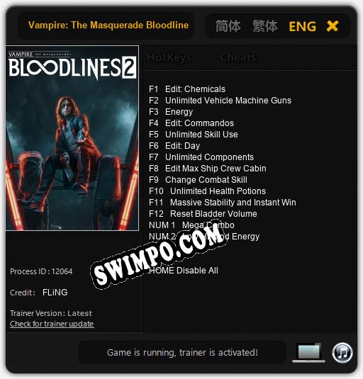 Vampire: The Masquerade Bloodlines 2: Трейнер +14 [v1.3]