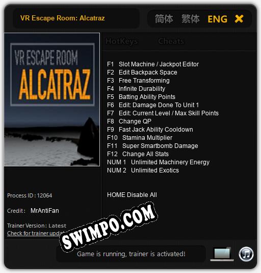 VR Escape Room: Alcatraz: ТРЕЙНЕР И ЧИТЫ (V1.0.73)