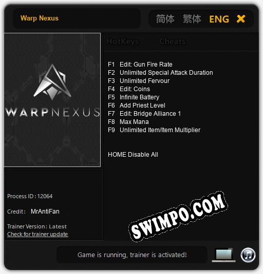 Warp Nexus: ТРЕЙНЕР И ЧИТЫ (V1.0.70)