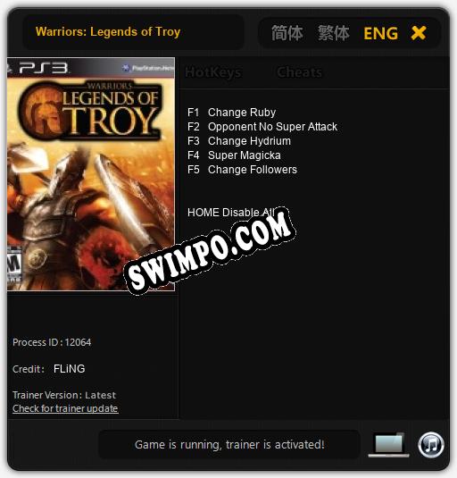 Трейнер для Warriors: Legends of Troy [v1.0.8]