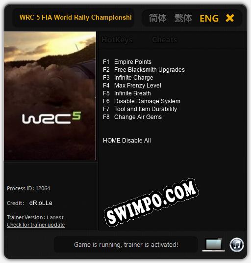 WRC 5 FIA World Rally Championship: Читы, Трейнер +8 [dR.oLLe]