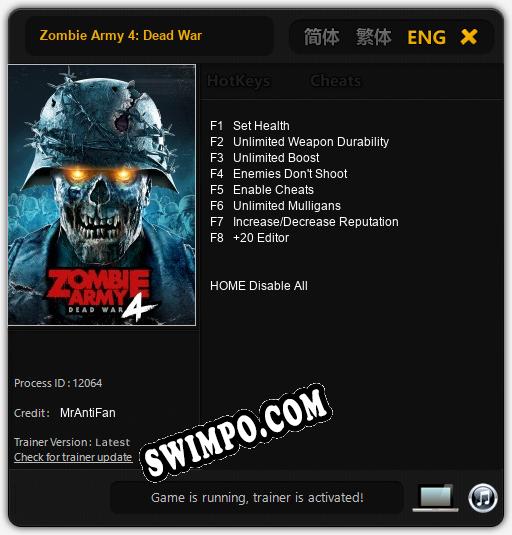 Zombie Army 4: Dead War: Трейнер +8 [v1.8]