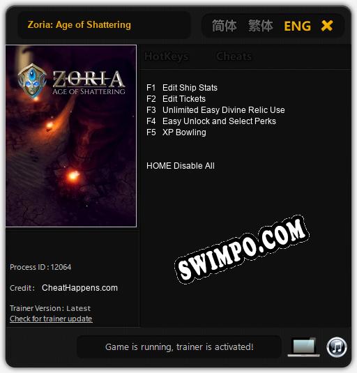 Трейнер для Zoria: Age of Shattering [v1.0.7]